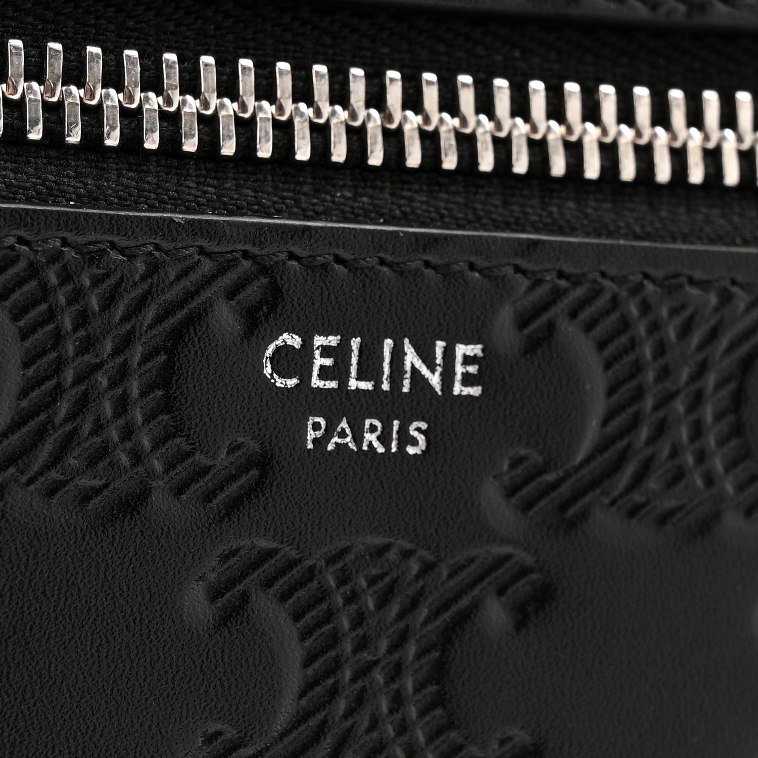 Celine Calfskin Triomphe Embossed Pouch With Strap Black 6 of 8