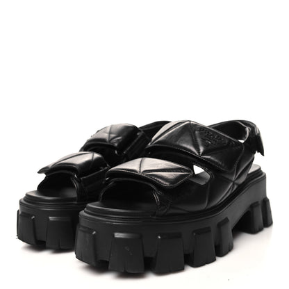 Prada Nappa Soft Metal Triangle Logo Padded Monolith 55mm Slingback Sandals 36 Black 3 of 9