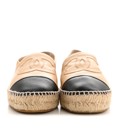 Chanel Lambskin CC Espadrilles 37 Beige Black 3 of 10