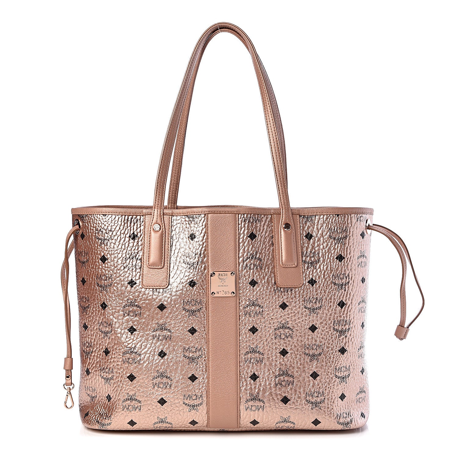 MCM Metallic Visetos Medium Liz Reversible Shopper Tote Champagne Gold 4 of 18