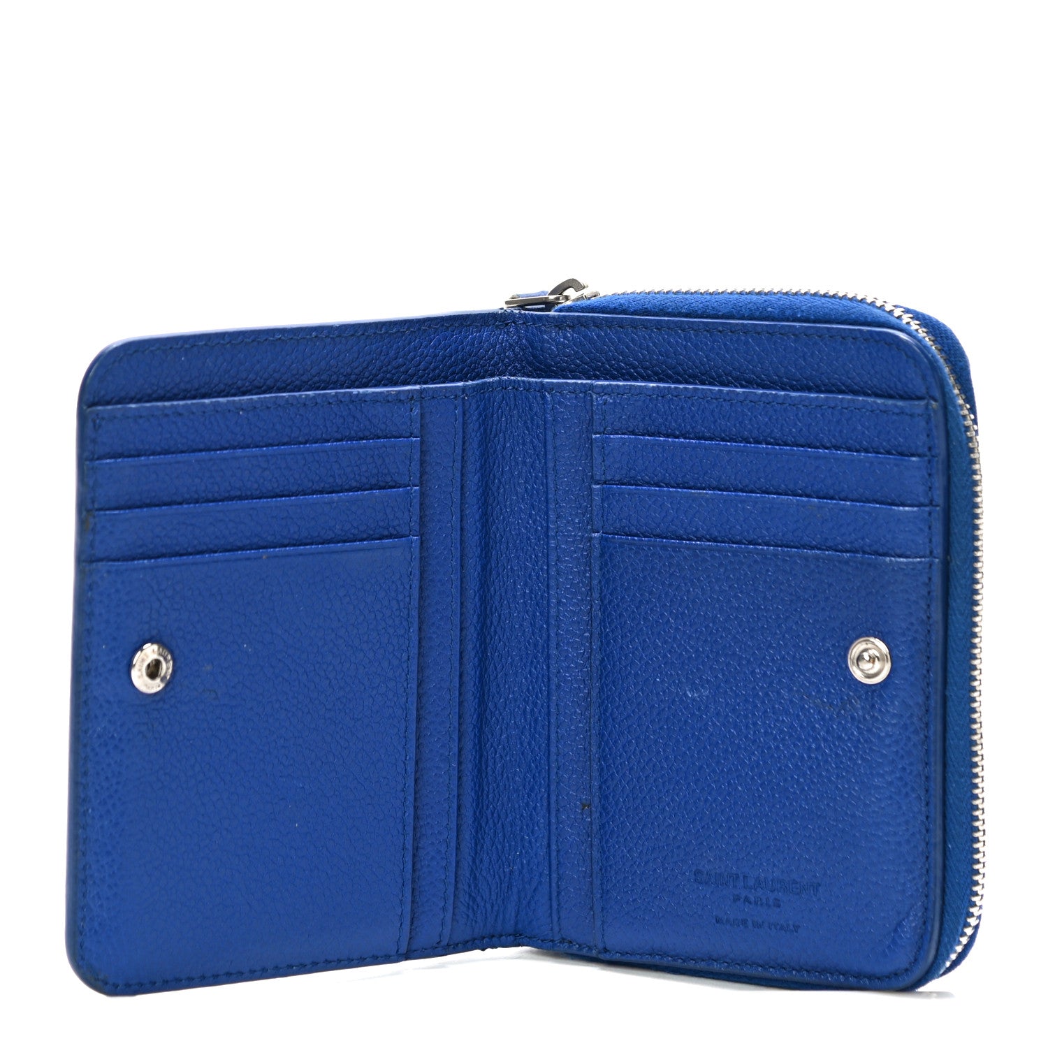 Saint Laurent Grained Calfskin Rive Gauche Compact Zip Around Wallet Royal Blue 5 of 10