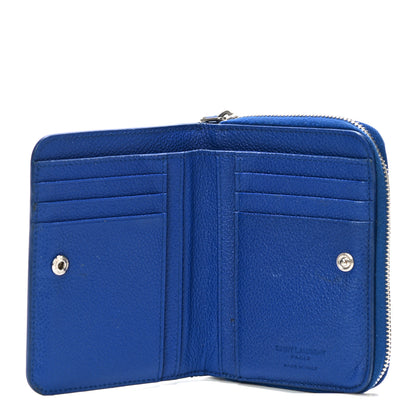 Saint Laurent Grained Calfskin Rive Gauche Compact Zip Around Wallet Royal Blue 5 of 10