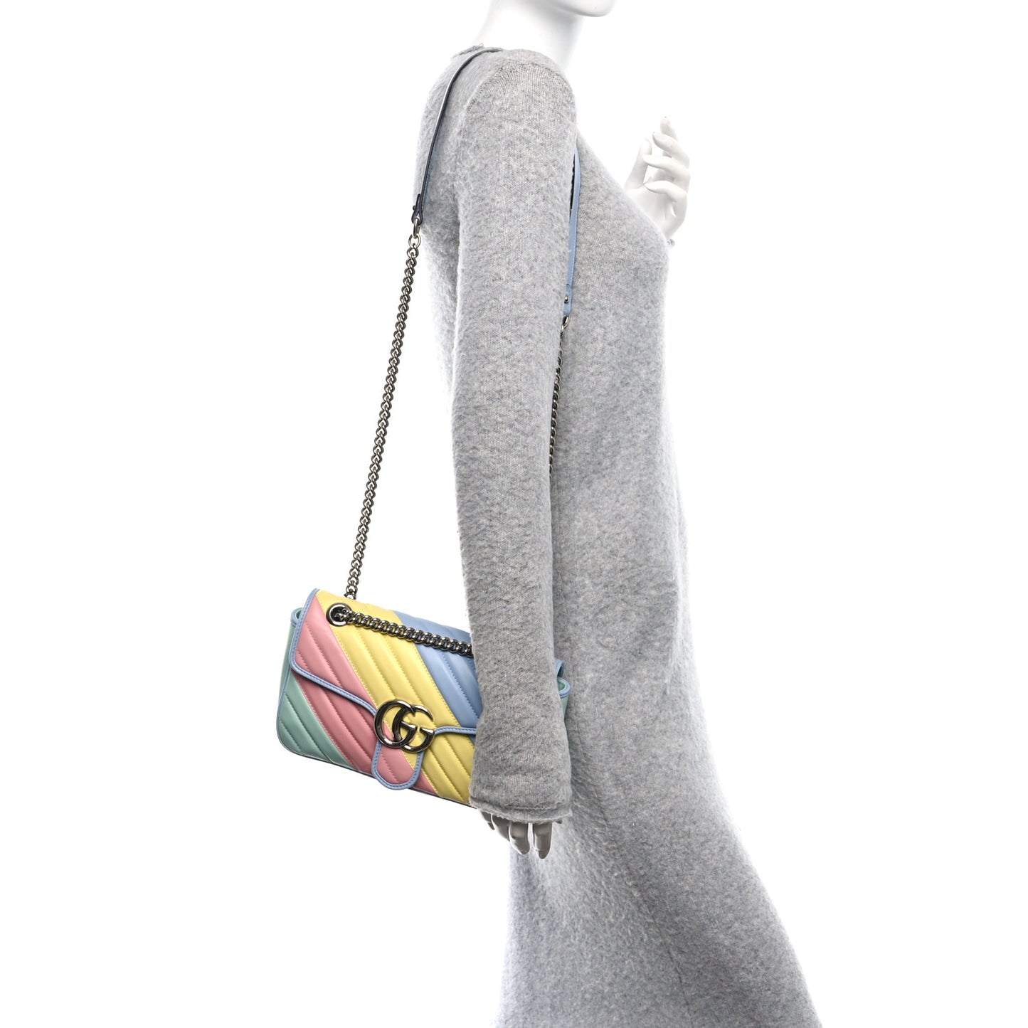 Calfskin Matelasse Diagonal Small GG Marmont Shoulder Bag Multicolor Pastel
