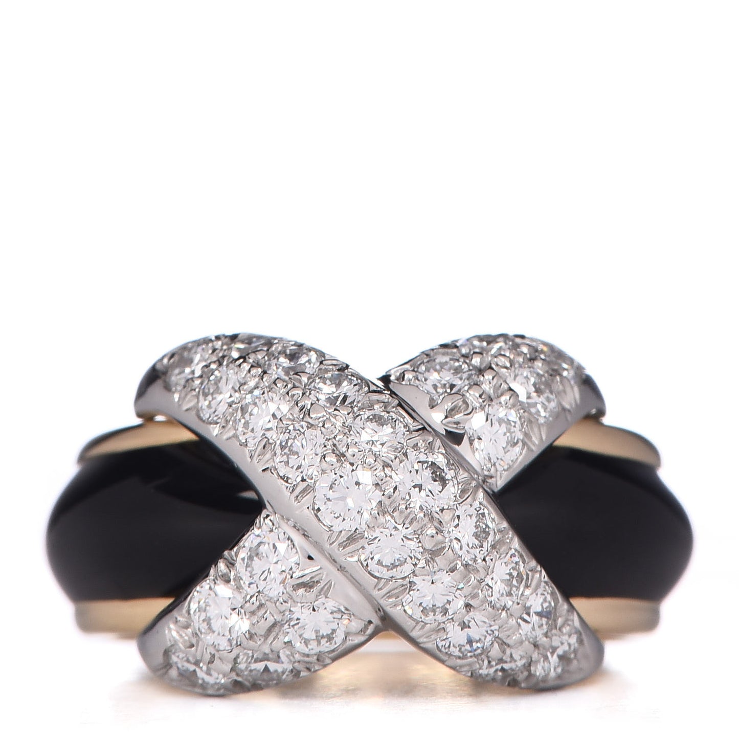 18K Yellow Gold Platinum Diamond Enamel Schlumberger X Pave Ring 49 5