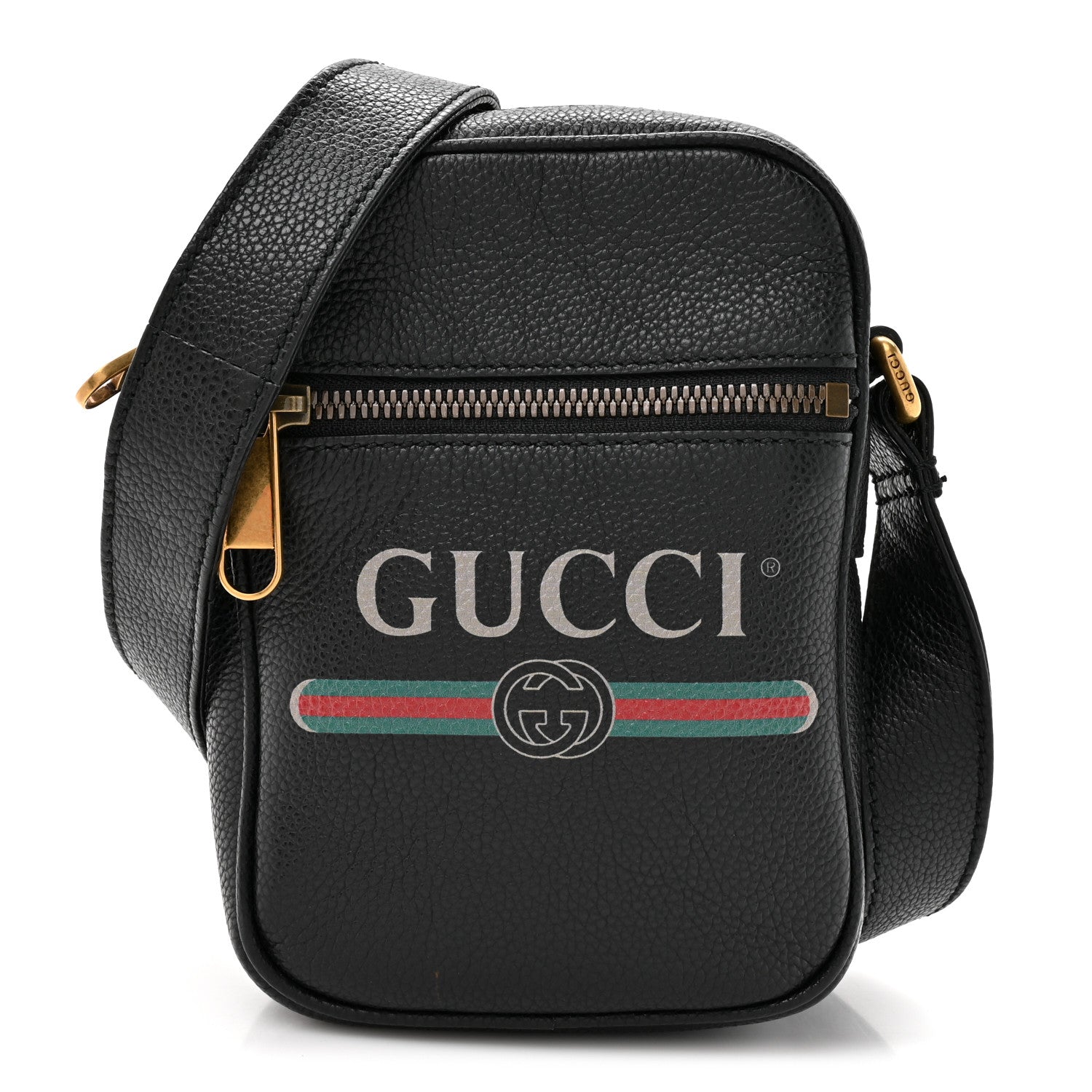 Gucci Grained Calfskin Mini Logo Messenger Bag Black 1 of 10