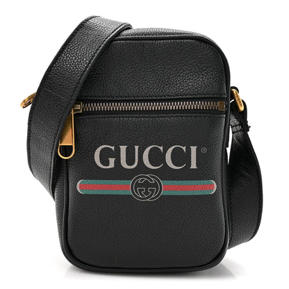 Gucci Grained Calfskin Mini Logo Messenger Bag Black 1 of 10