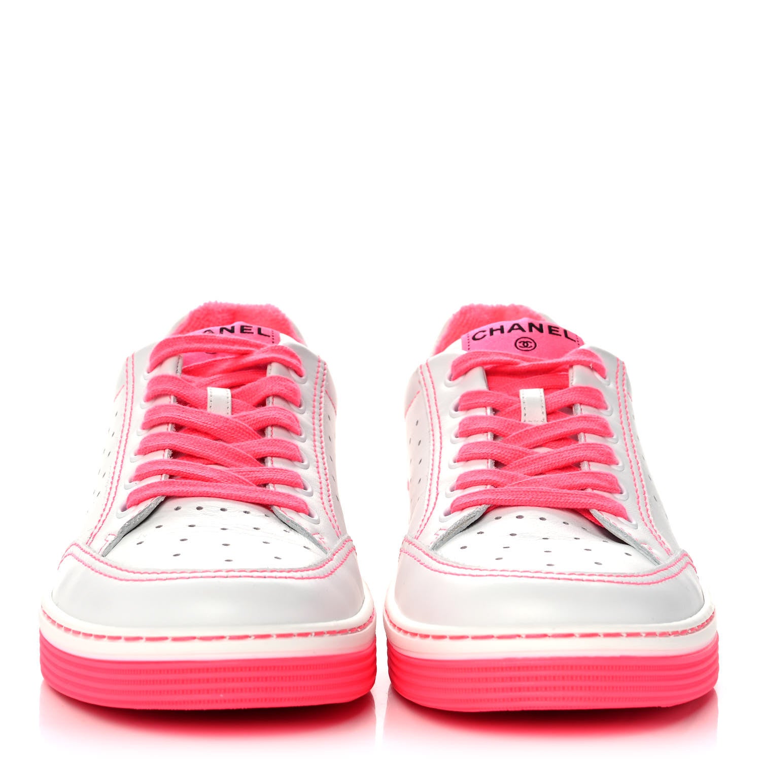 Chanel Calfskin Womens Logo Sneakers 40 Fuchsia White 2 of 10