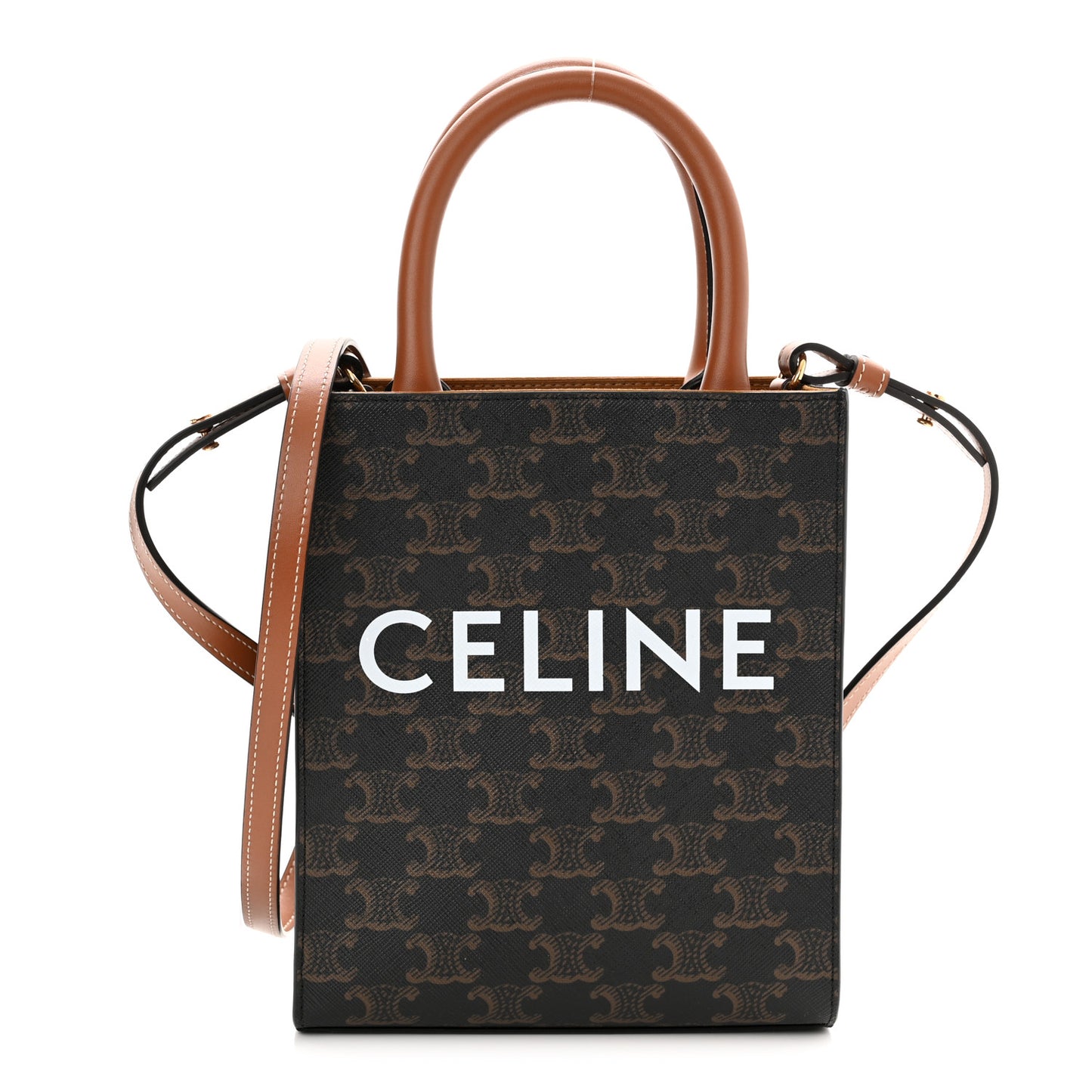 Triomphe Canvas Calfskin Mini Vertical Cabas Tan