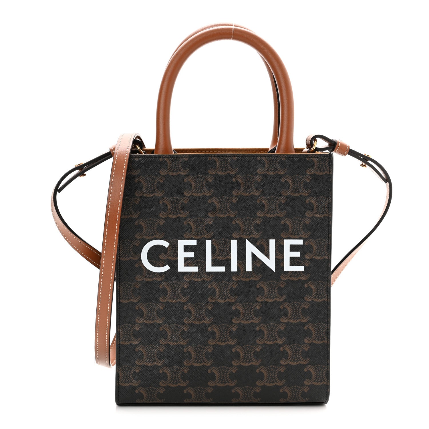 Celine Triomphe Canvas Calfskin Mini Vertical Cabas Tan 1 of 9