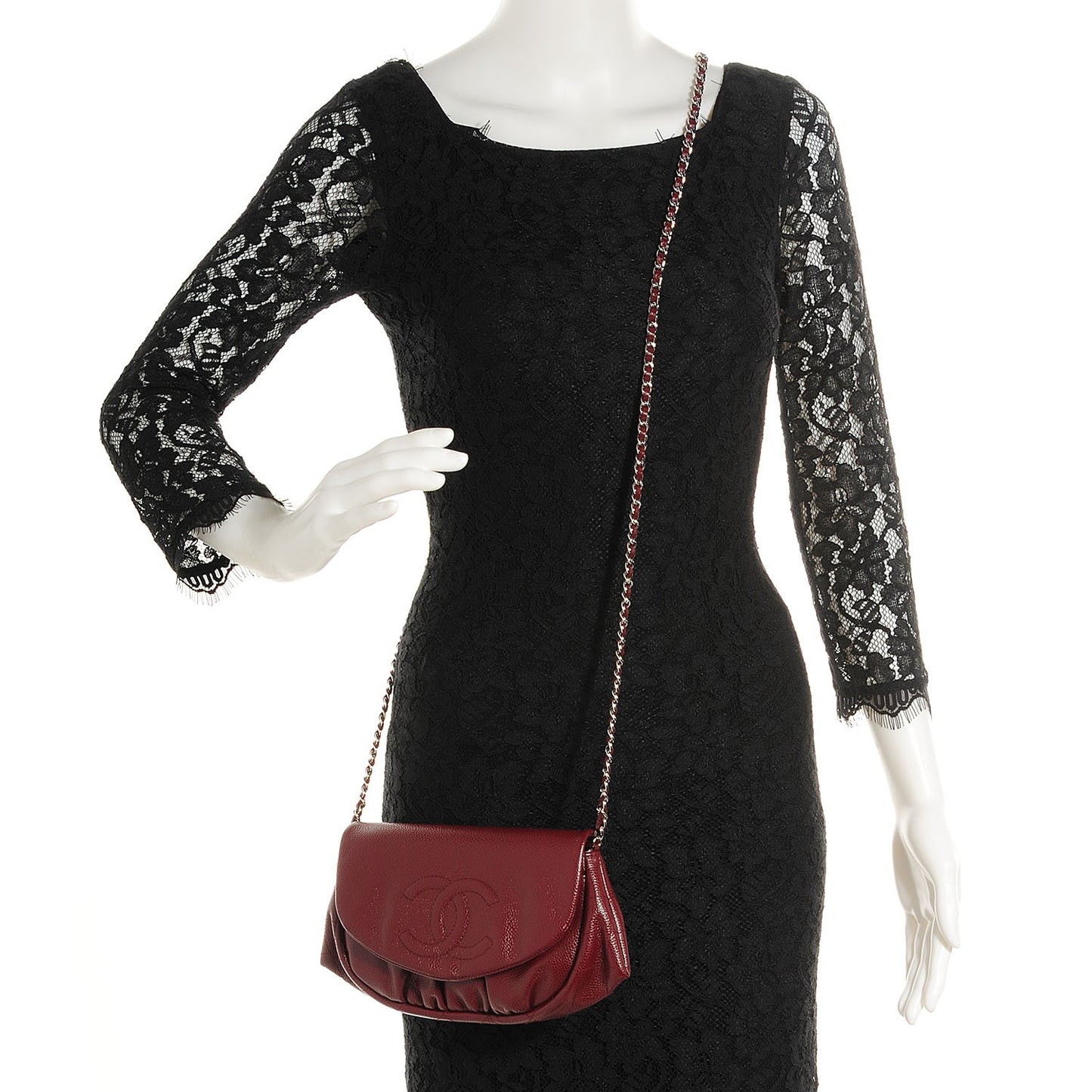 Caviar Half Moon Wallet On Chain WOC Dark Red
