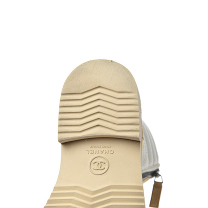 Chanel Toile Suede Calfskin CC Lace Up Short Boots 36 Light Beige 18 of 20