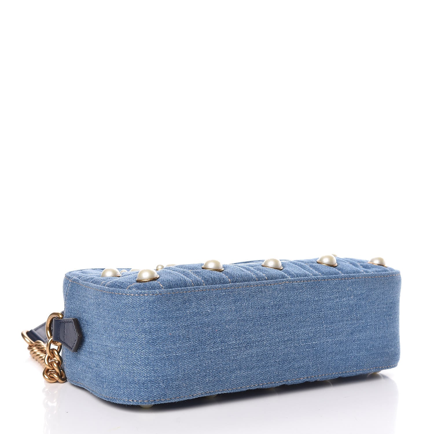 Gucci Denim Matelasse Pearl Studded Small GG Marmont Chain Shoulder Bag Blue 4 of 9