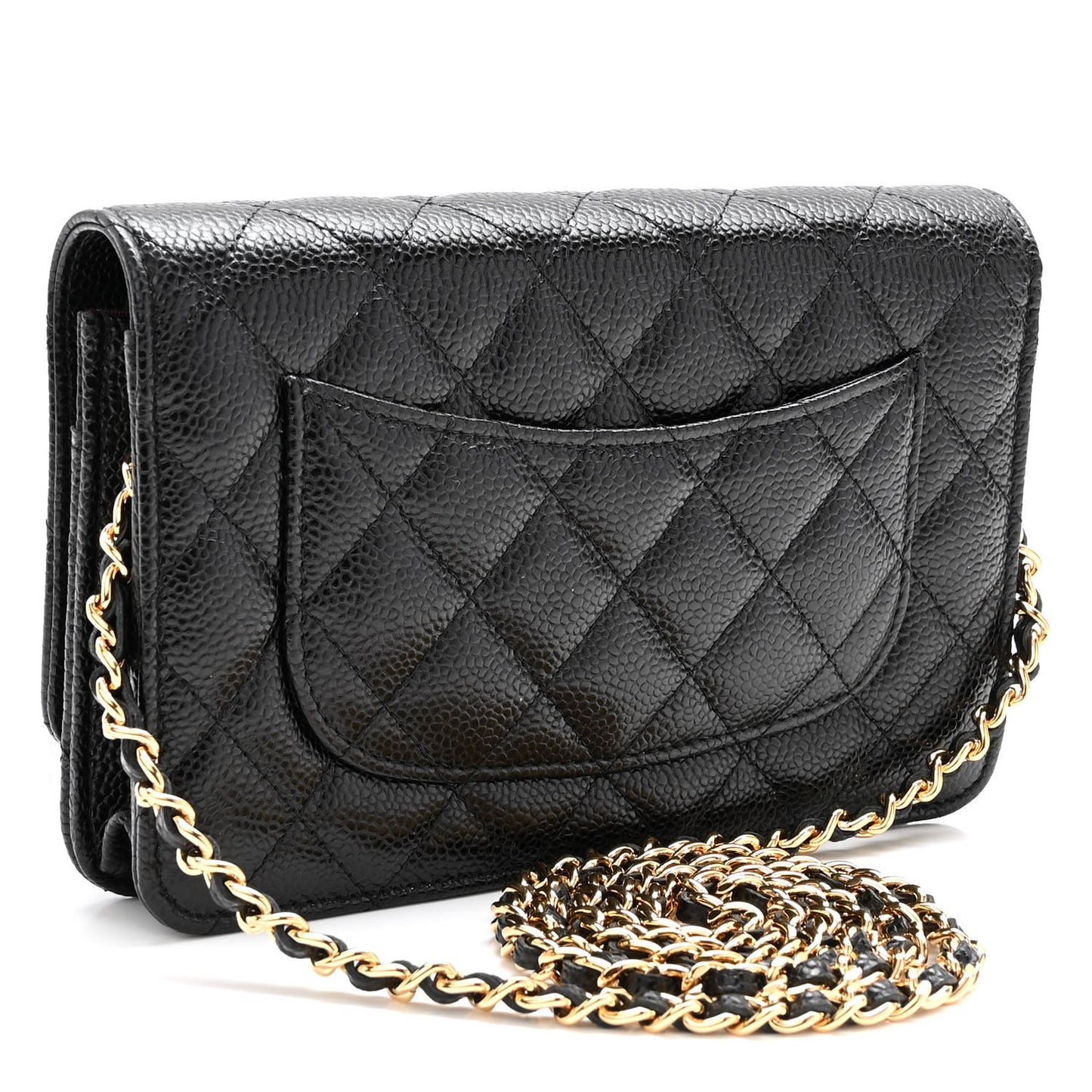 Caviar Quilted Wallet on Chain WOC Black