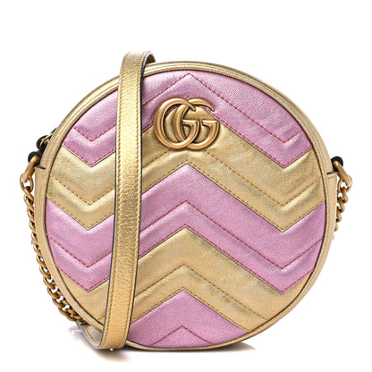 Gucci Metallic Nappa Matelasse Heart Mini GG Marmont Round Shoulder Bag Oro Vecchio Rosa 1 of 9