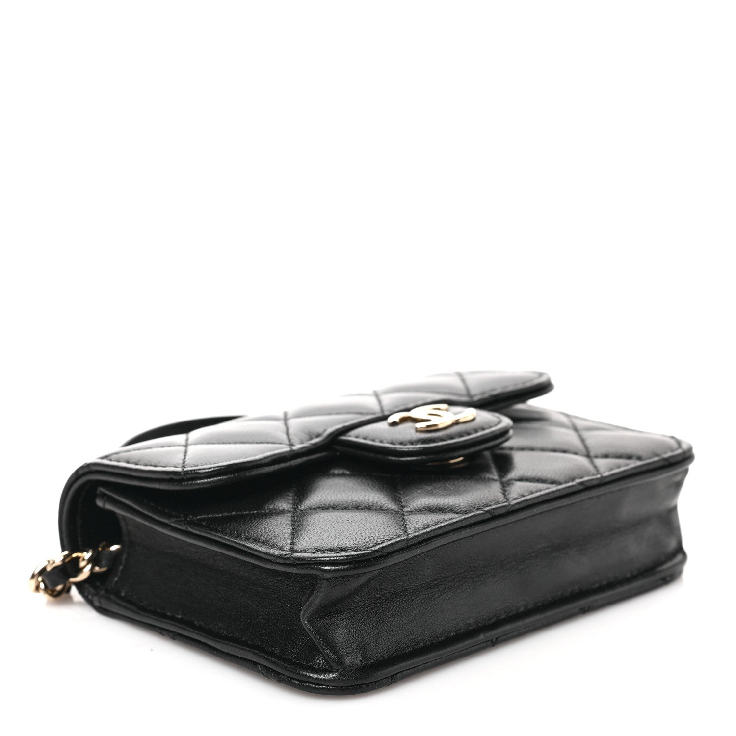 Chanel Lambskin Quilted Top Handle Flap Coin Purse With Chain Black 3 of 9