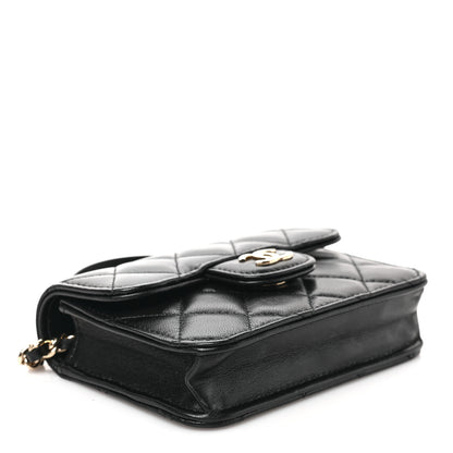 Chanel Lambskin Quilted Top Handle Flap Coin Purse With Chain Black 3 of 9
