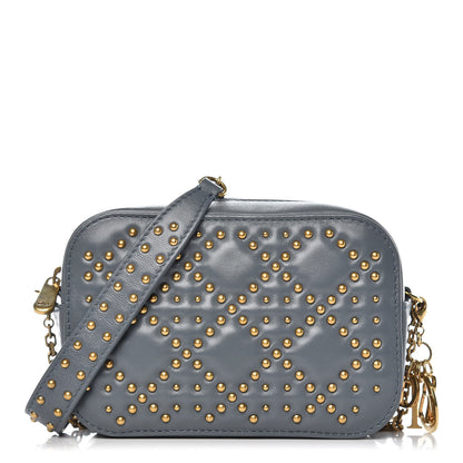 Christian Dior Lambskin Cannage Studded Lady Dior Camera Case Pouch Blue Grey 2 of 7