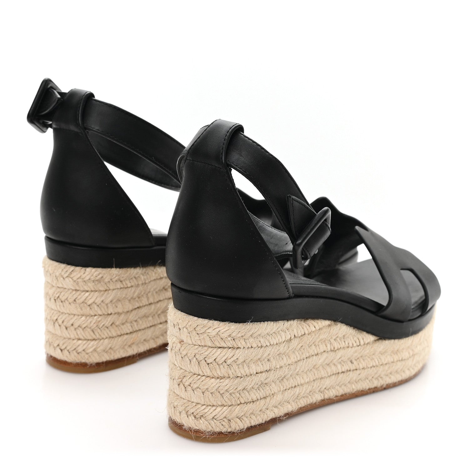 Hermes Goatskin Elda Espadrille Wedge Sandals 39 Black 5 of 9