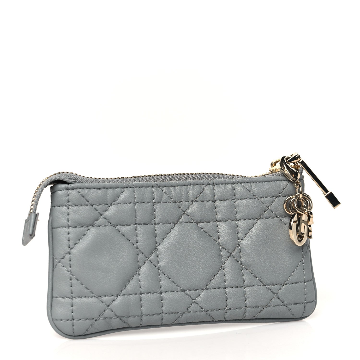 Christian Dior Lambskin Cannage Lady Dior Zipped Key Case Stone Grey 3 of 8