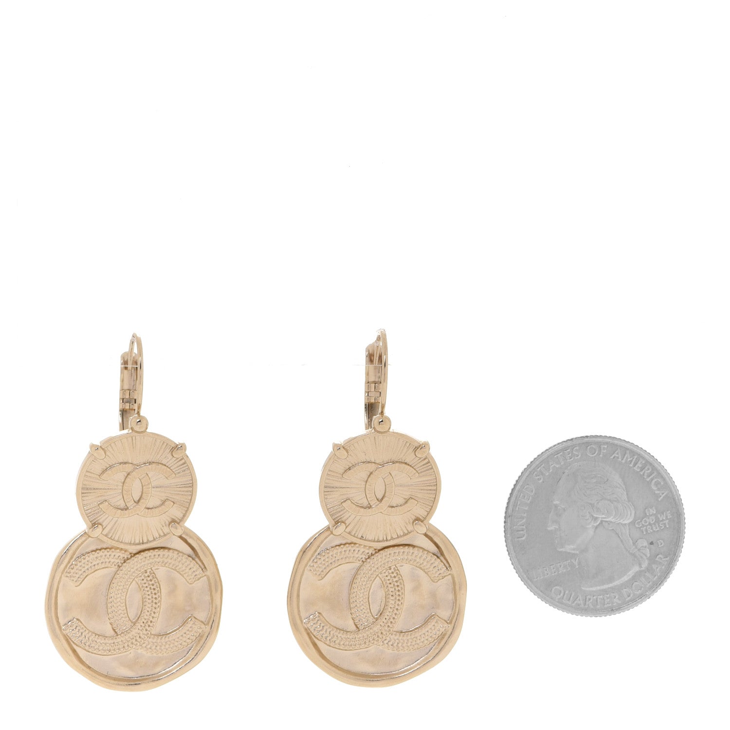 Chanel Metal Round CC Medallion Drop Earrings Gold 2 of 5