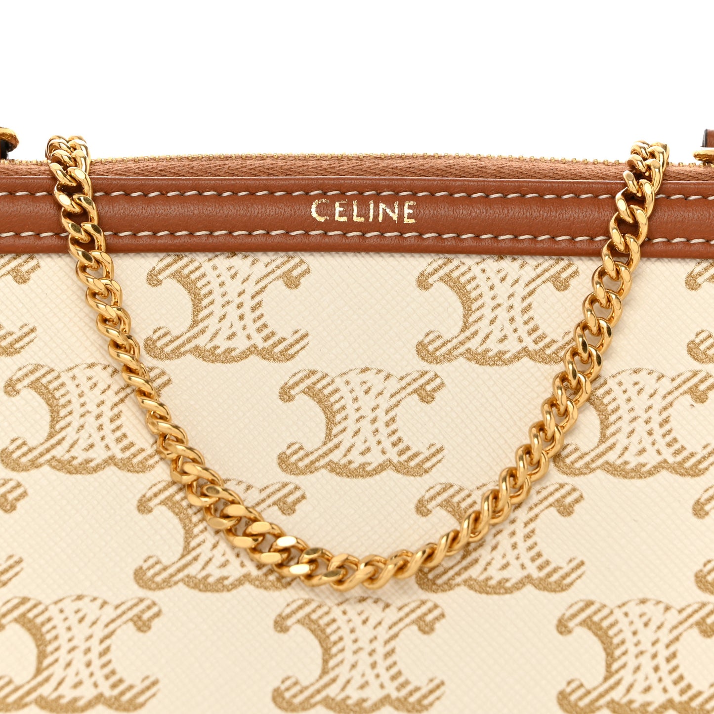 Lambskin Triomphe Canvas Clutch With Chain White Tan