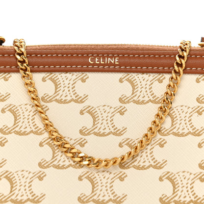 Celine Lambskin Triomphe Canvas Clutch With Chain White Tan 8 of 11