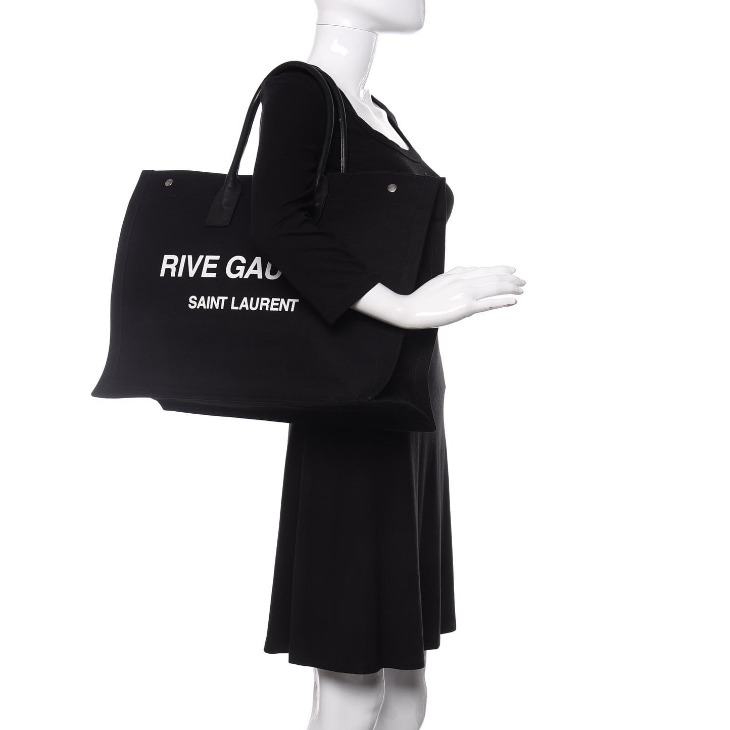 Linen Calfskin Rive Gauche Tote Black