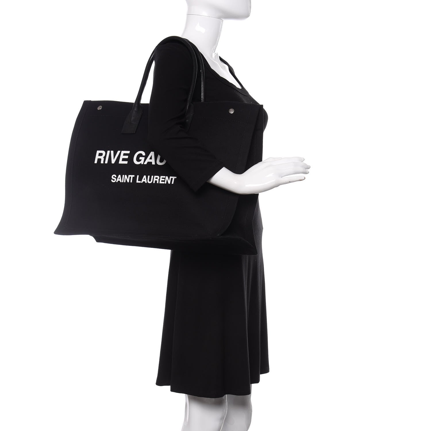 Saint Laurent Linen Calfskin Rive Gauche Tote Black 2 of 13