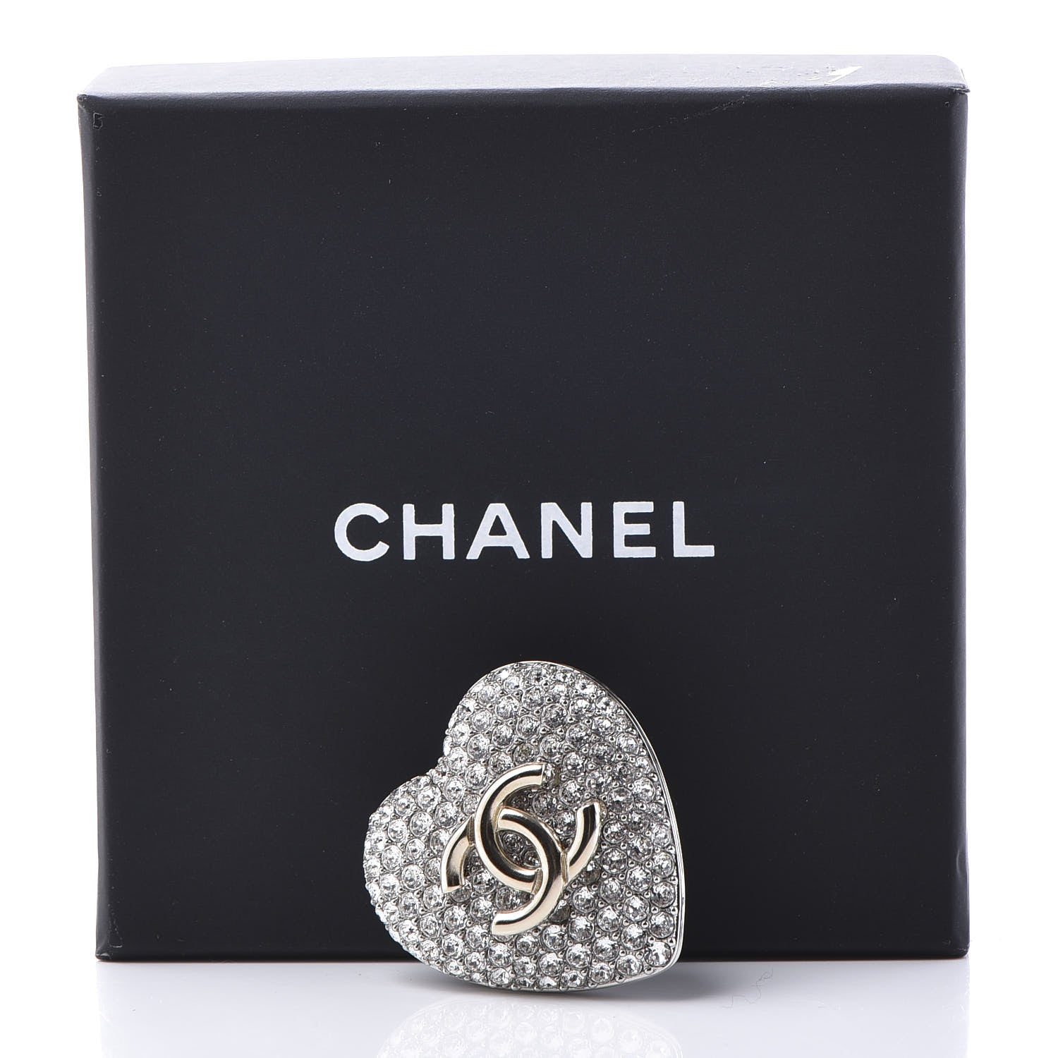 Chanel Crystal CC Heart Brooch Silver Gold 4 of 4