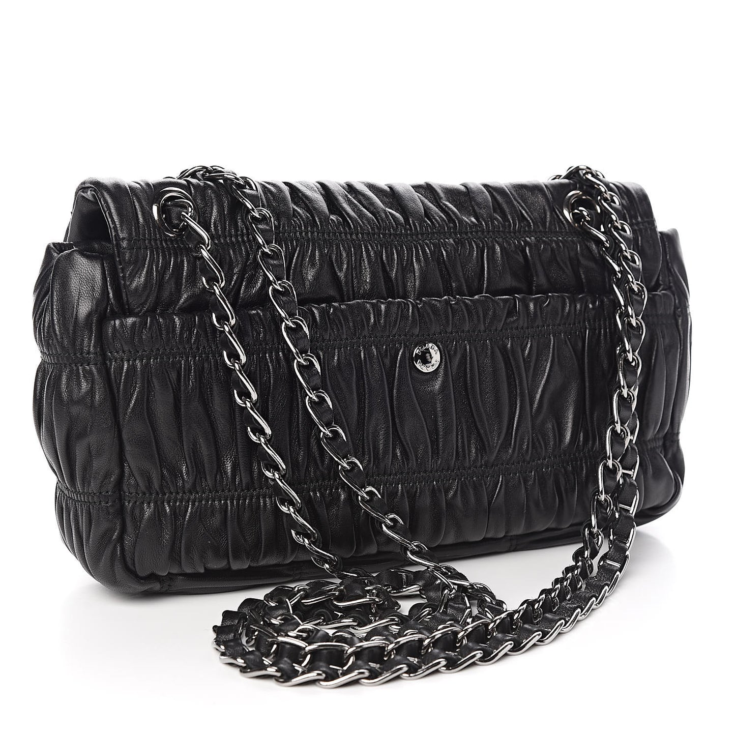 Nappa Gaufre Flap Chain Shoulder Bag Black