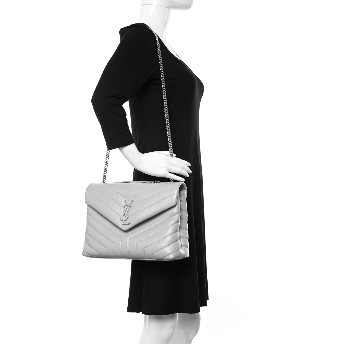 Calfskin Y Quilted Monogram Medium Loulou Chain Satchel Light Gray