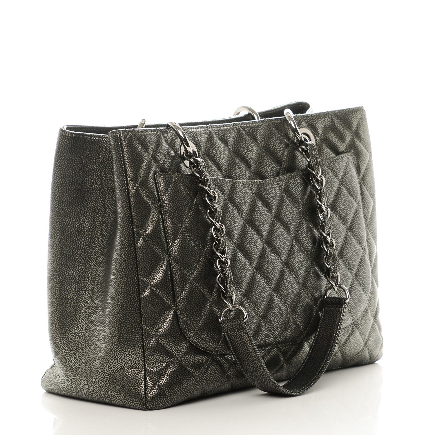 Chanel Metallic Caviar Quilted Grand Shopping Tote GST Dark Silver 3 of 6