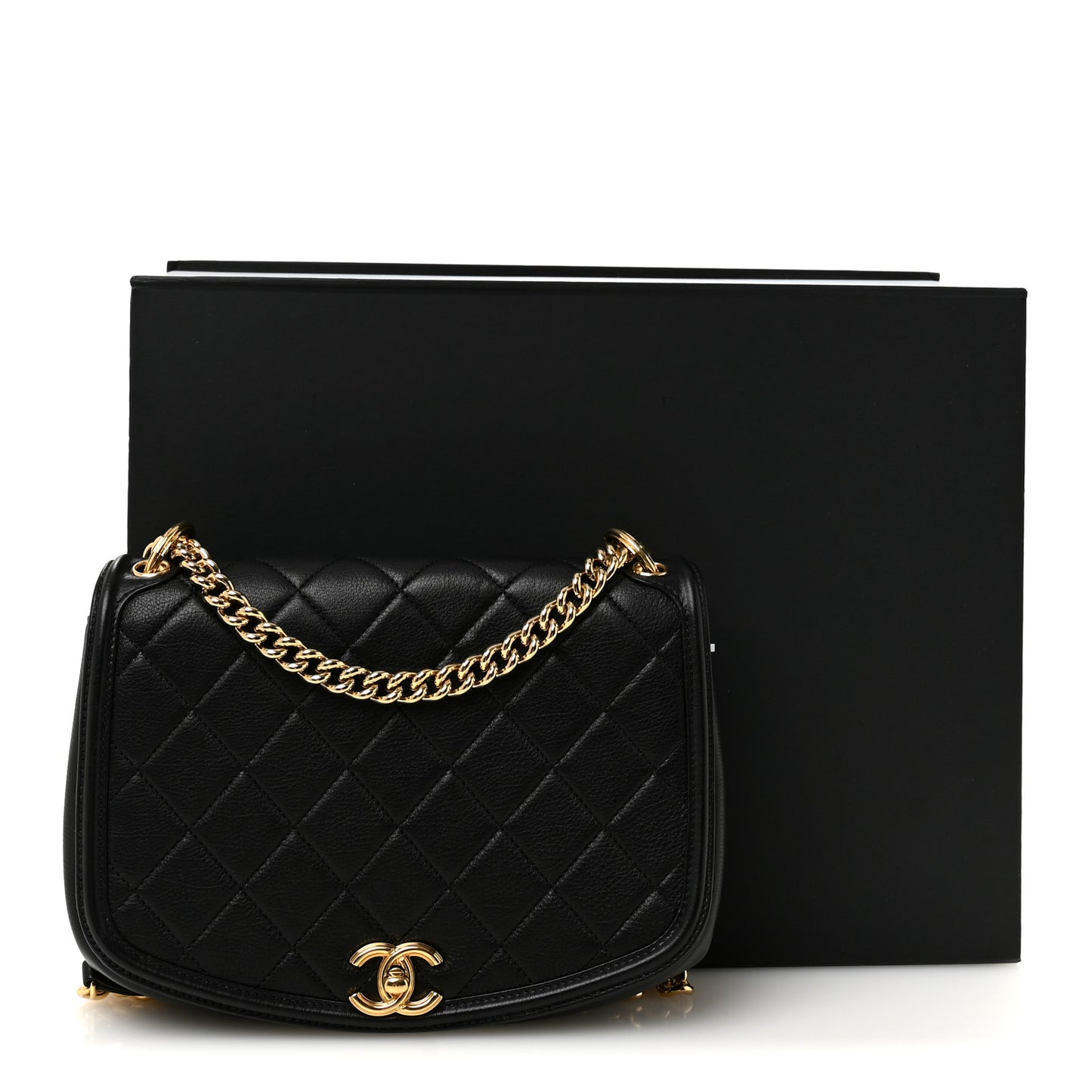 Calfskin Quilted Small Underline Flap Black