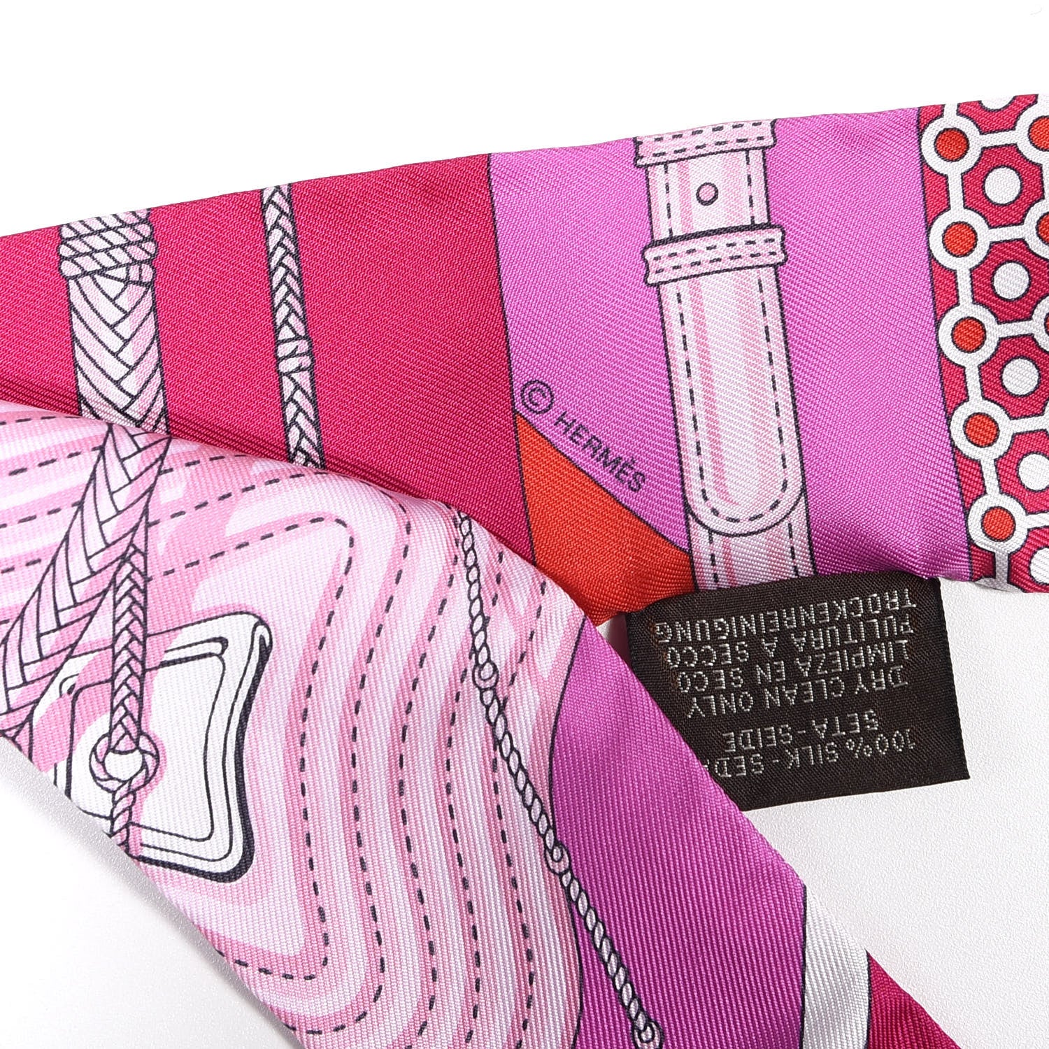 Hermes Silk Clic Clac Modern Cannage Twilly Fuchsia Rouge Rose 3 of 4