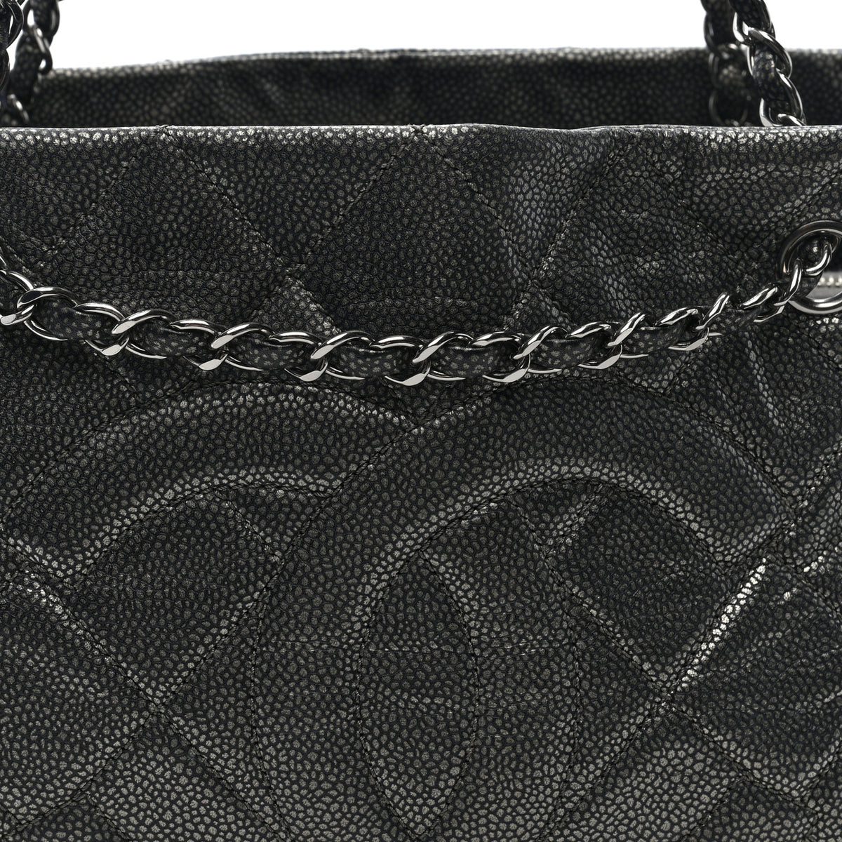 Chanel Metallic Caviar Quilted Timeless CC Shopping Tote Dark Grey 7 of 9