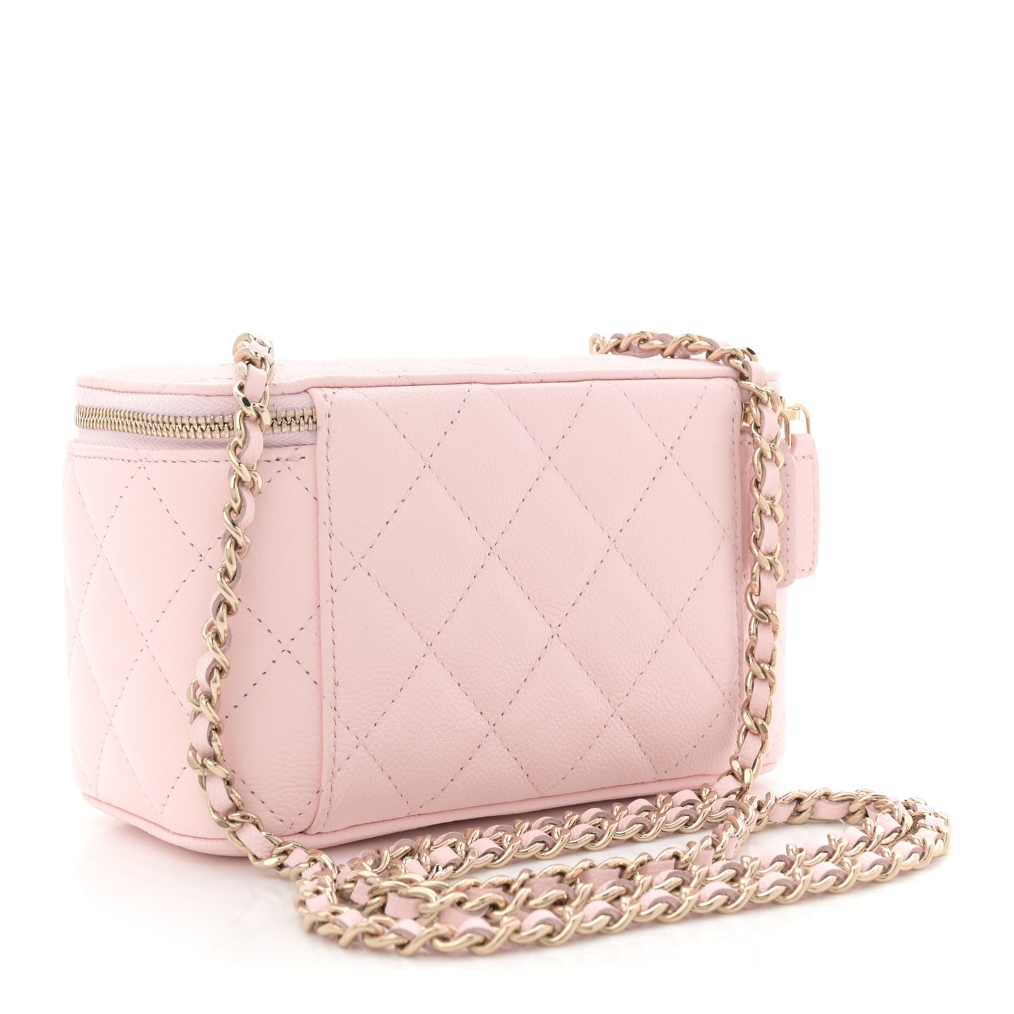 Caviar Quilted Small Vanity Case With Chain Light Pink