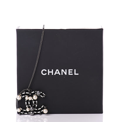 Chanel Pearl Crystal Beaded CC Necklace Silver 5 of 5
