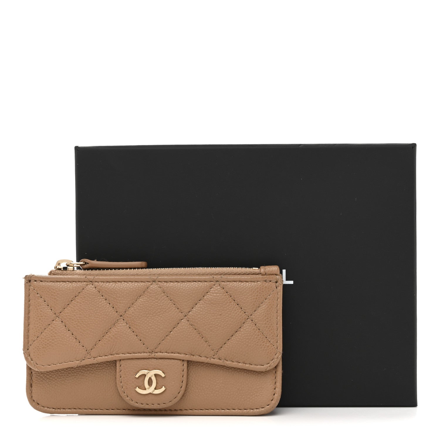 Chanel Caviar Quilted Flap Zip Card Holder Dark Beige 11 of 11