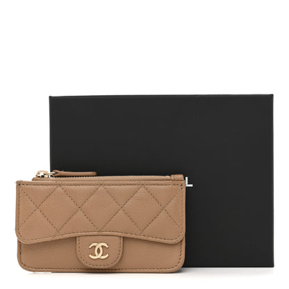Chanel Caviar Quilted Flap Zip Card Holder Dark Beige 11 of 11