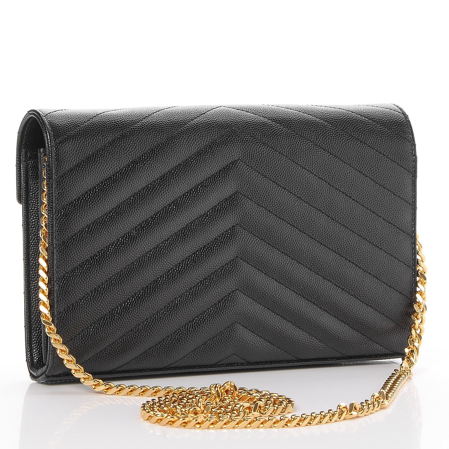 Grain De Poudre Matelasse Chevron Monogram Chain Wallet Black
