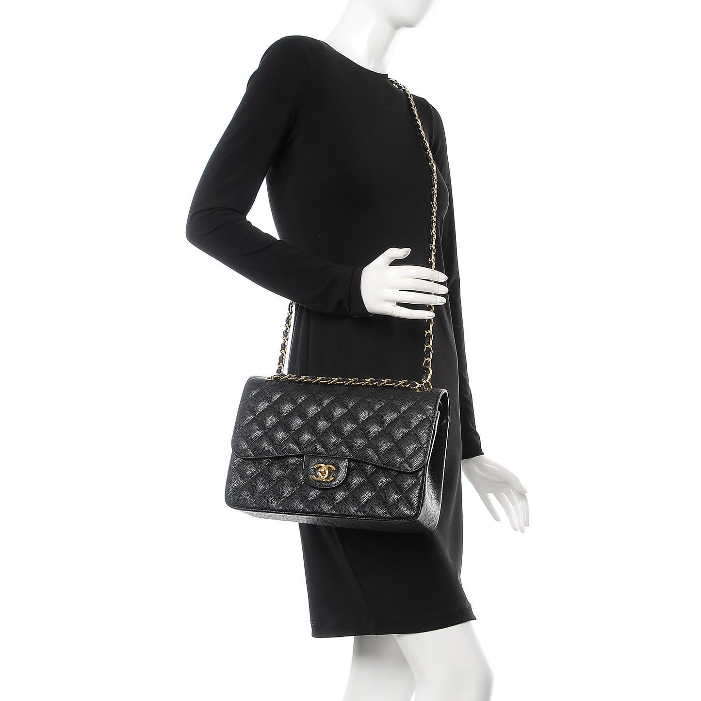 Caviar Quilted Jumbo Double Flap Black
