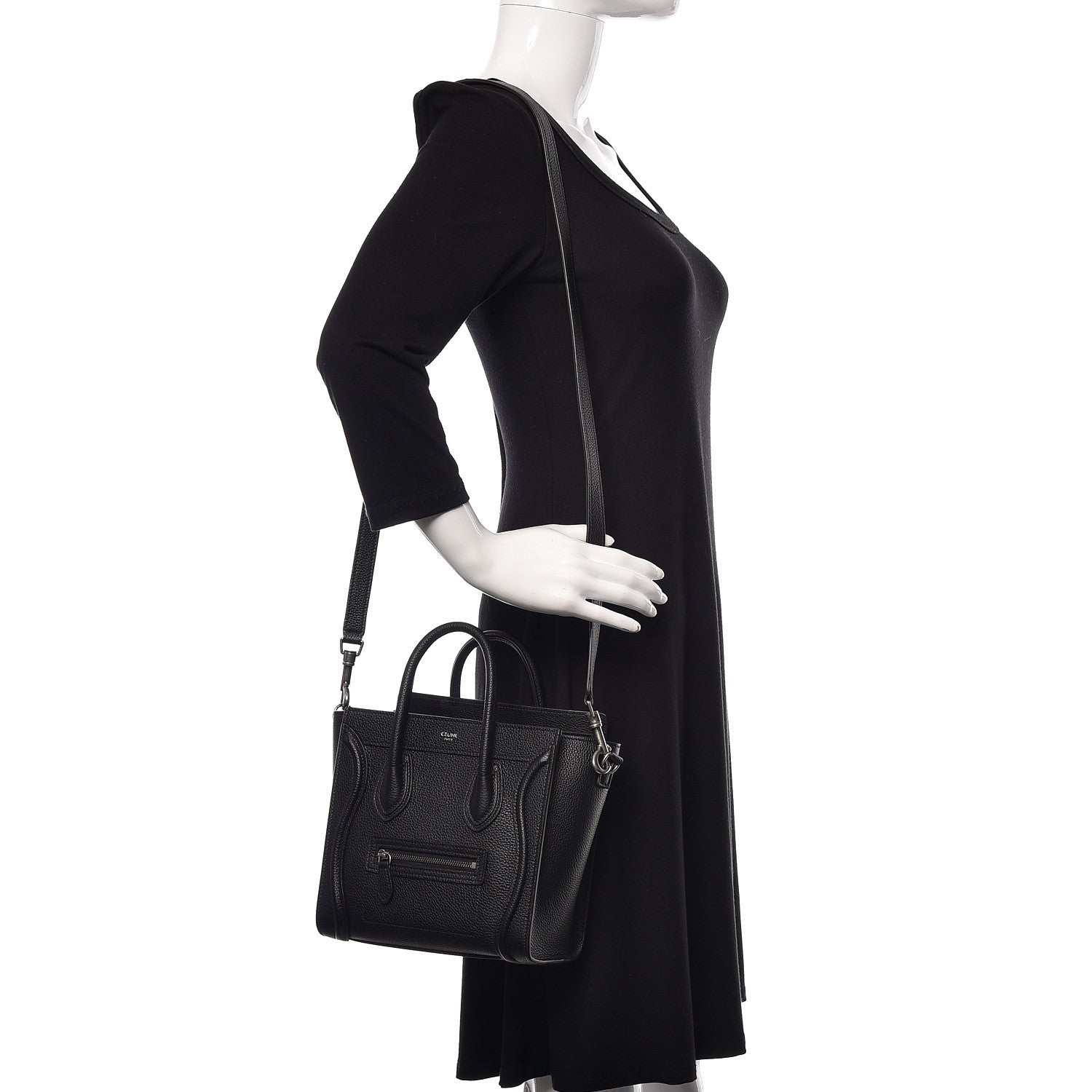 Celine Drummed Calfskin Nano Luggage Black 2 of 9