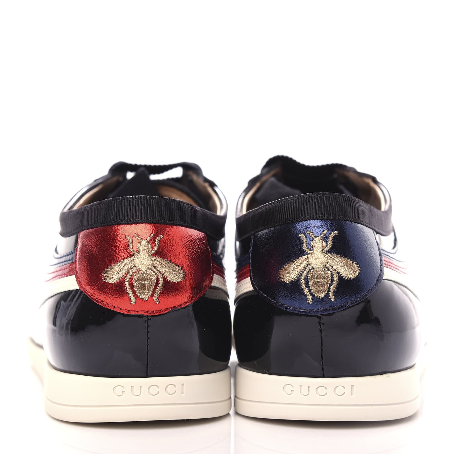 Gucci Patent Calfskin Mens Web Falacer Sneakers 8 Black 7 of 12