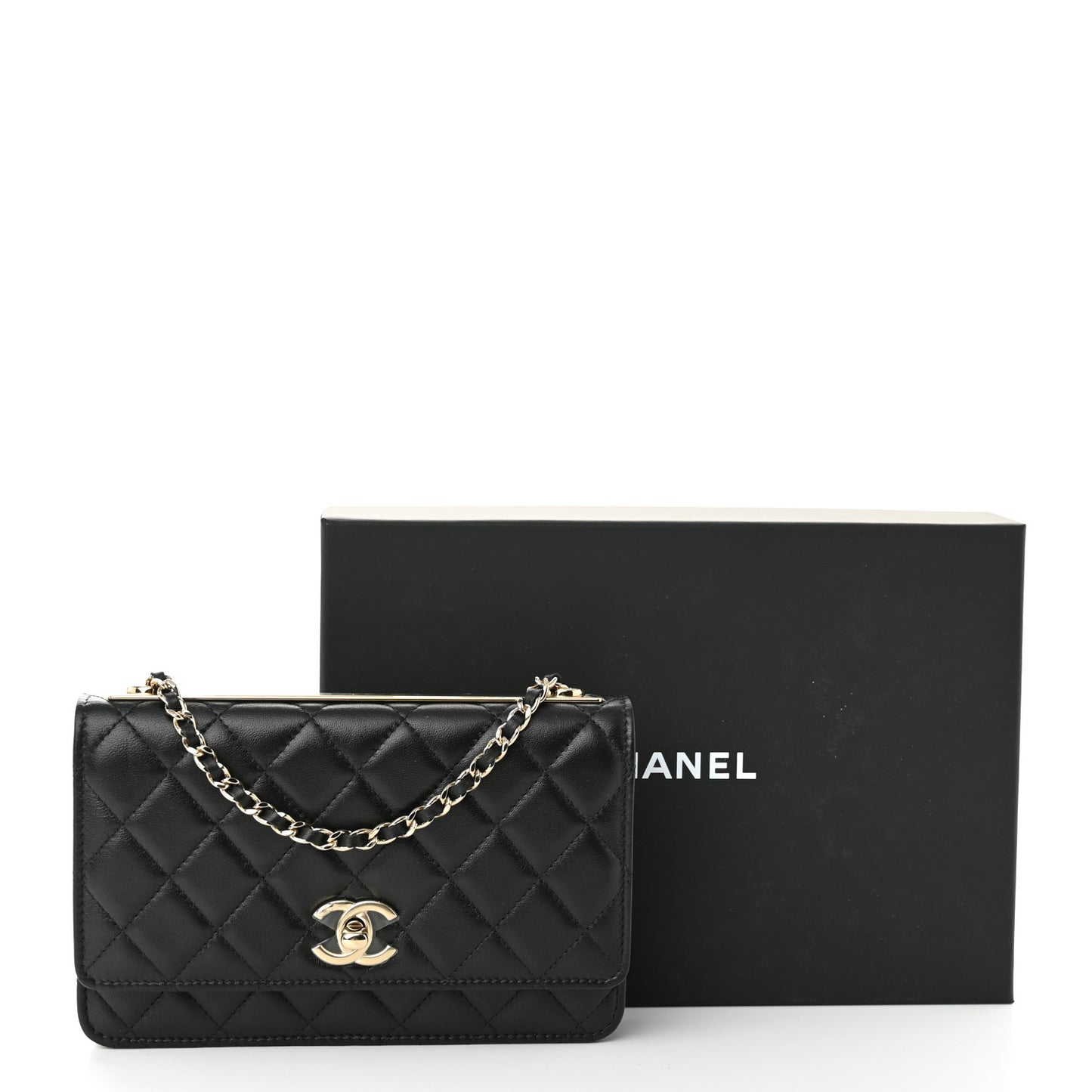 Lambskin Quilted Trendy CC Wallet On Chain WOC Black