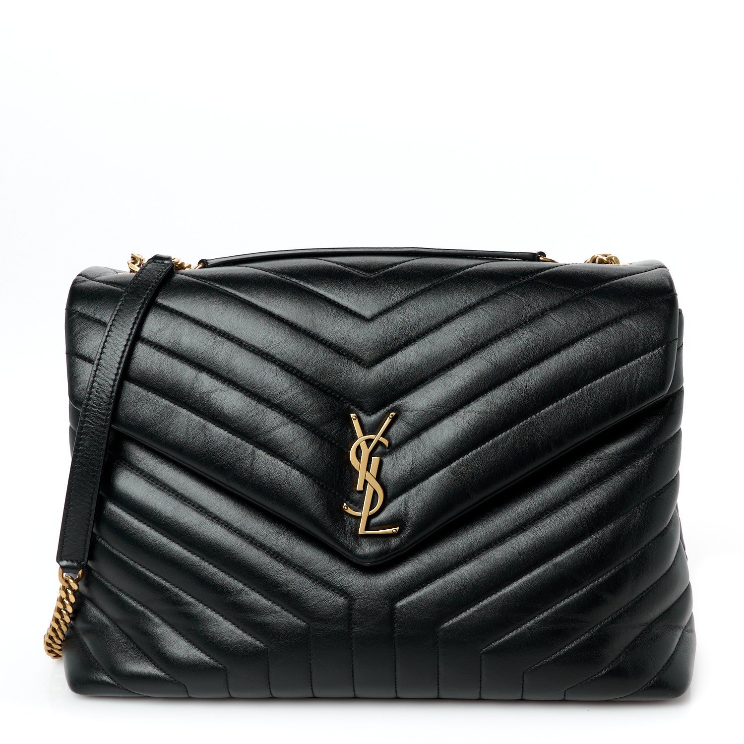 Saint Laurent Calfskin Y Quilted Monogram Large Loulou Chain Satchel Black 1 of 11