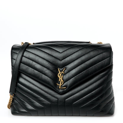 Saint Laurent Calfskin Y Quilted Monogram Large Loulou Chain Satchel Black 1 of 11