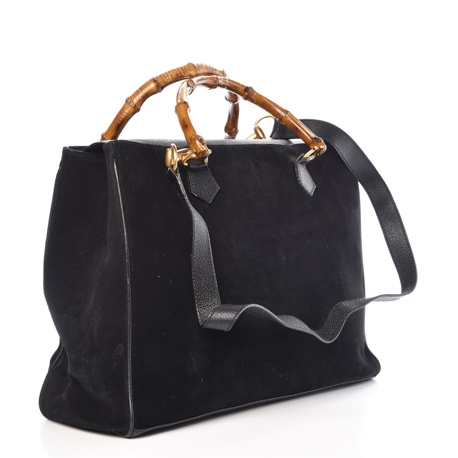 Gucci Suede Bamboo Top Handle Bag Black 3 of 22