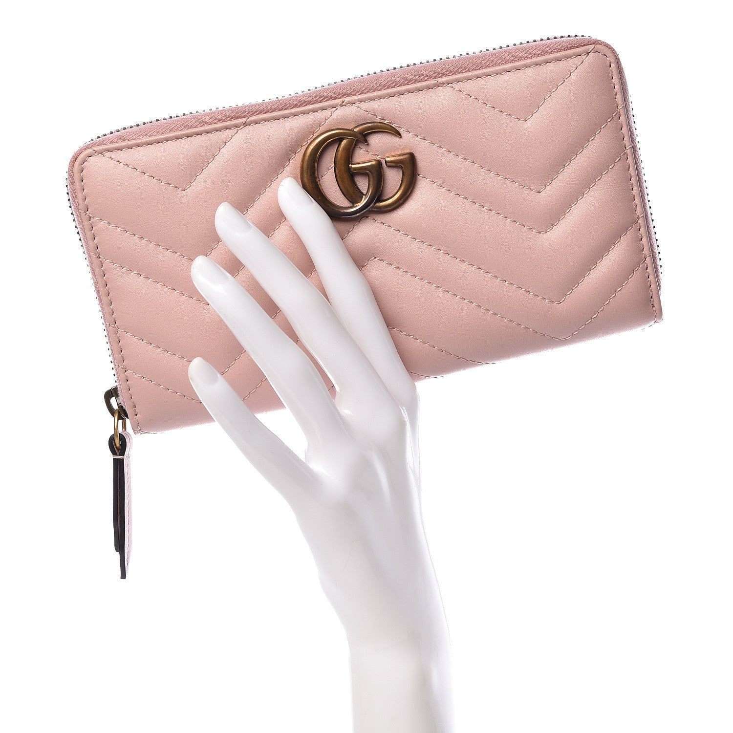 Gucci Calfskin Matelasse GG Marmont Zip Around Wallet Perfect Pink 2 of 9