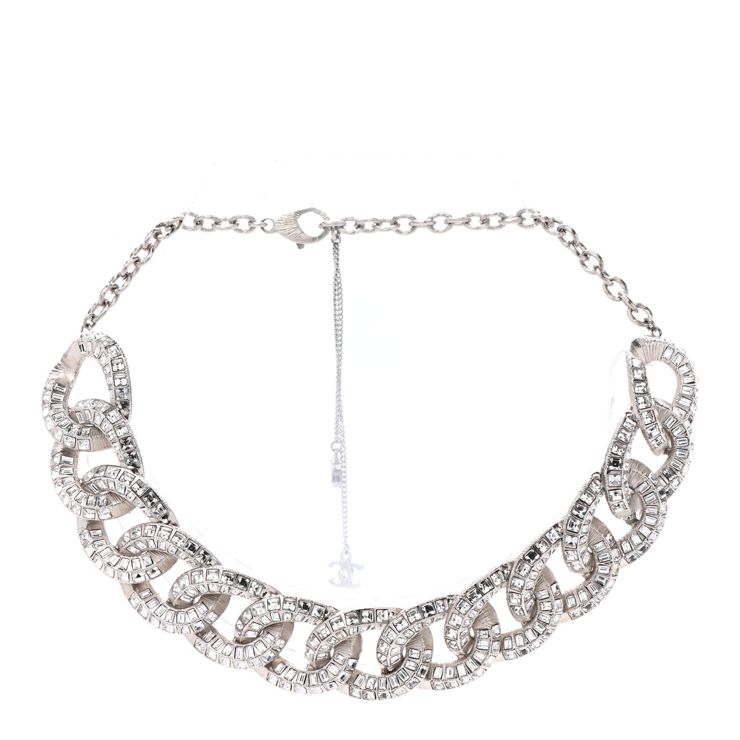 Baguette Crystal CC Chain Link Choker Necklace Silver