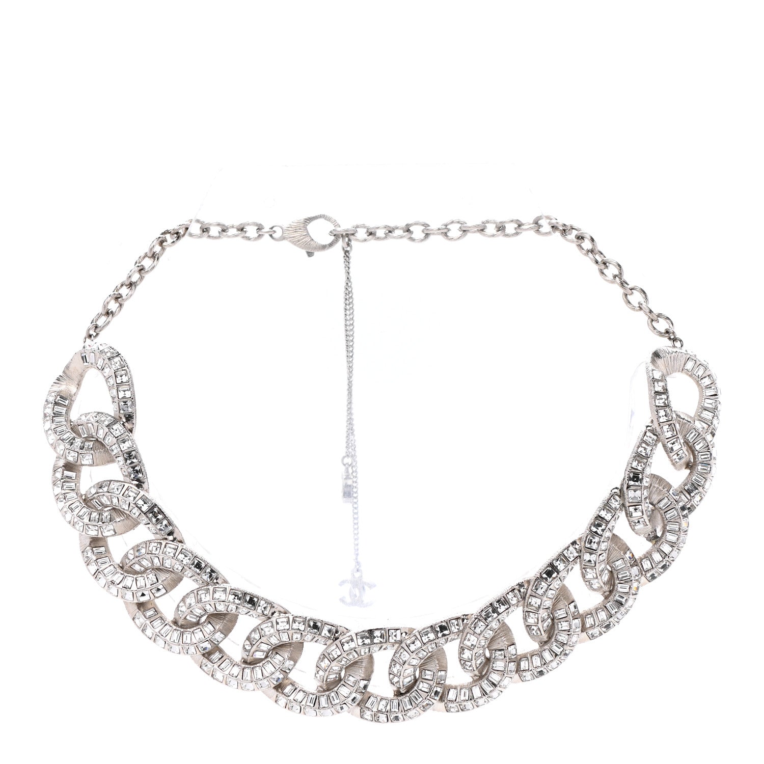 Chanel Baguette Crystal CC Chain Link Choker Necklace Silver 1 of 7